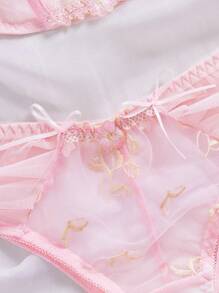 Bộ đồ lót gợi cảm thêu hoa lãng mạn cho nữ, kết hợp lưới nhún - Màu Hồng baby - Xem 8