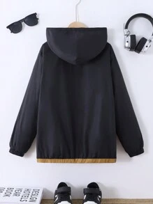 Tween Girls' Loose Casual Color Blocking Hooded Thermal Lined Thick Jacket - Khaki - View 2