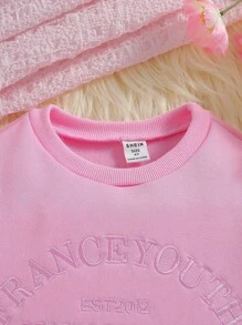 SHEIN Bé gái Vòng cổ Tay áo dài Áo nỉ Với Mặt trước Thêu Tiếng Anh - Hồng - Xem 5