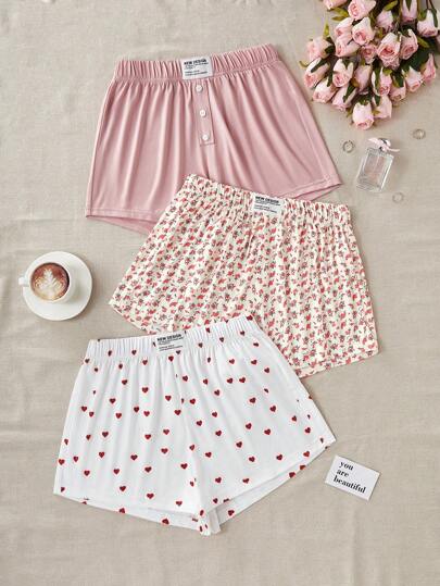 CottageSlumber 3-delat set med tryckta fritidsshorts för kvinnor