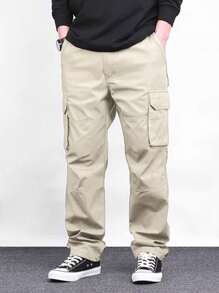 Manfinity Homme Men's Casual Multi-Pocket Cargo Pants For All Seasons, Fall - Beige - View 4