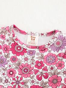 Cozy Pixies 2 件装女婴花卉印花针织柔软圆领长袖上衣和长裤贴身睡衣套装