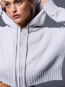 MUSERA 短款宽松针织拉链开衫，春季Y2K 90年代休闲可爱基础款，夏季机场度假返校季冬季日常工作办公室时尚百搭 - 淺灰色 - 查看 5