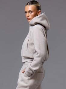 MUSERA Structured Long Sleeve Cuffed Hooded Jacket - Mocha Brown - View 2