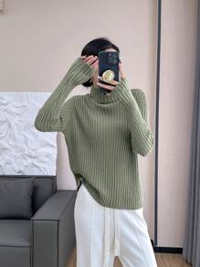 SHEIN Unity 新款欧美风休闲时尚高领舒适修身套头毛衣套装，秋冬针织套头衫 - 彩色 - 查看 5