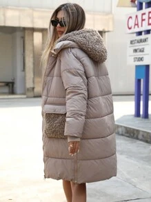 GENKIRA Áo khoác đệm dày chắp vá mới cho phụ nữ, xu hướng quần áo mùa đông phổ biến - Màu Khaki - Xem 7