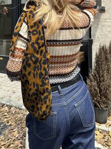 SHEIN Unity Women Casual Colorblock Zig Zag & Stripe Pattern Ribbed Knit Pullover Sweater, Knit Pullover Fall Winter - Multicolor - View 2