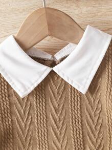 SHEIN Playful Pals 2pcs Baby Girl Spring/Autumn Lapel Colorblock Set, Patchwork Long Sleeve Shirt & Pants