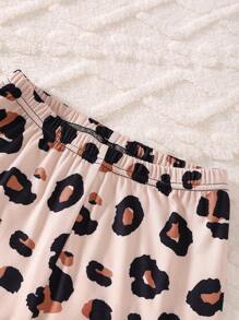 Girls Leopard Print, English Letter & Coffee Cup Graphic Snug Fit Pants, Animal Pattern Homewear - Multicolor - View 7
