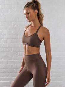 Musera Sport Plunge Scoop Neck Cross Back Strappy Active-Wear Sports Bra Hyrox Running Exercises ,Padel, Tennis, Pickleball