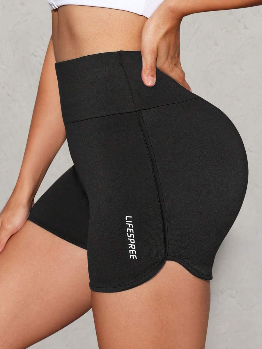 SHEIN Sports 字母印花高腰无缝运动短裤