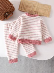 SHEIN Vintaside Kids 女婴条纹毛绒长袖家居服，冬季