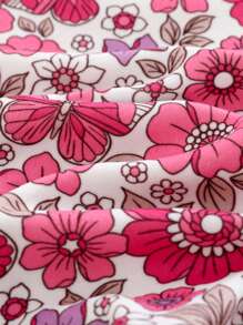 Cozy Pixies 2 件装女婴花卉印花针织柔软圆领长袖上衣和长裤贴身睡衣套装