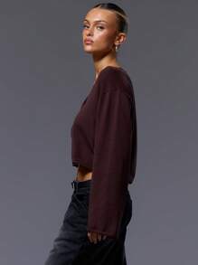 MUSERA Áo khoác cardigan tay dài móc khóa phong cách mùa xuân Y2K thập niên 90 dễ thương thường ngày - Màu nâu Sô-cô-la - Xem 2