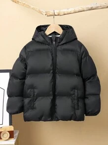 SHEIN Tween Girl Loose Casual All-Match Comfy Warm Thicker Hooded Jacket - Black - View 4