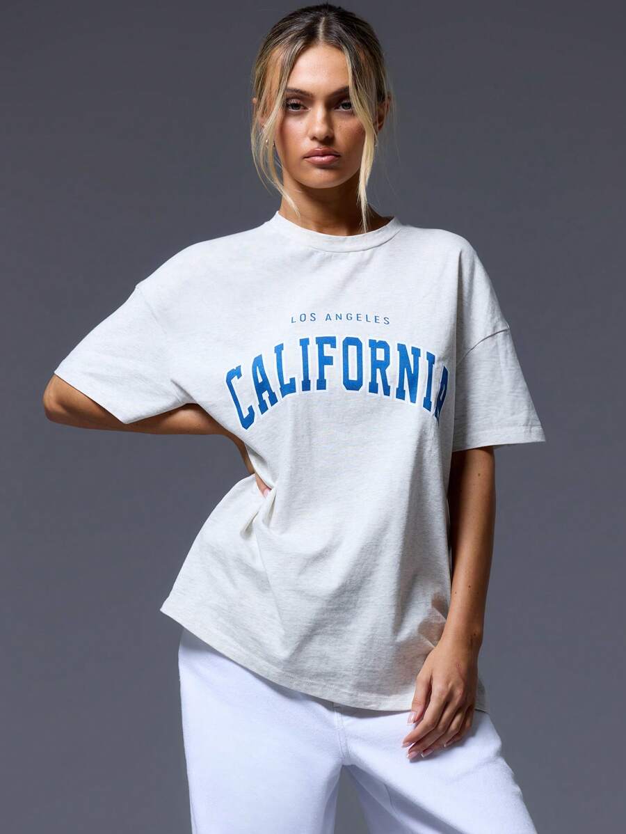 MUSERA 标语宽松T恤 印花T恤 休闲春夏复活节休闲优雅假日 - 白色 - 查看 1