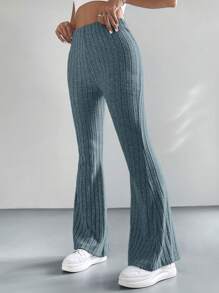 Muchica 纯色简约罗纹针织裤，休闲日常居家穿着 - 深灰色 - 查看 1