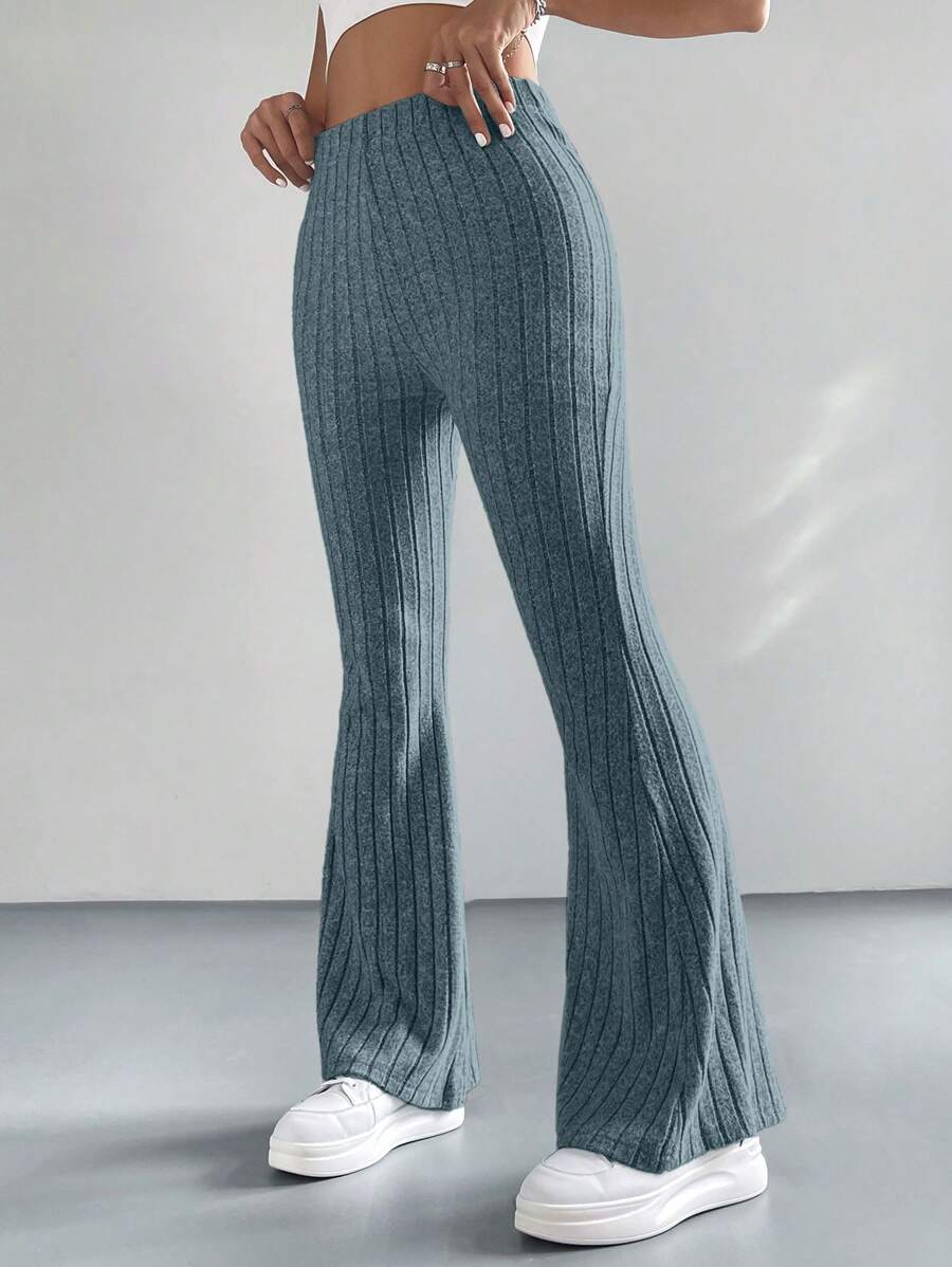 Muchica 纯色简约罗纹针织裤，休闲日常居家穿着 - 深灰色 - 查看 1