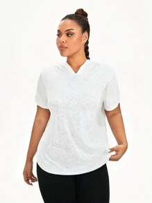 Plus Size Floral Contrast Mesh Splice Hoodie