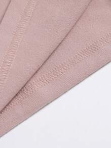 SHEIN BASICS Casual Solid Color Knit Long Sleeve Sweetheart Neck Fitted Women T-Shirt - Apricot - View 7