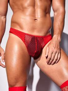 Cueca tipo Tanga Masculina Sólida com Contraste de Tela Sexy