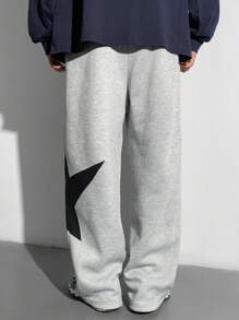 SHEIN 1 Stück lässige Sport-Streetwear, bequem und vielseitig, locker geschnitten, seitlich bedrucktes Stern-Muster, gerade geschnittene Lässig Hemd, Schulanfangs-Kleidung, Herbst und Winter - Hellgrau - Übersicht 2
