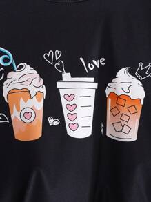 2 stuks/set Tween Girl drankfles grafische contrasterende kleur broek & ronde hals lange mouw top brandvertragende loungewear set