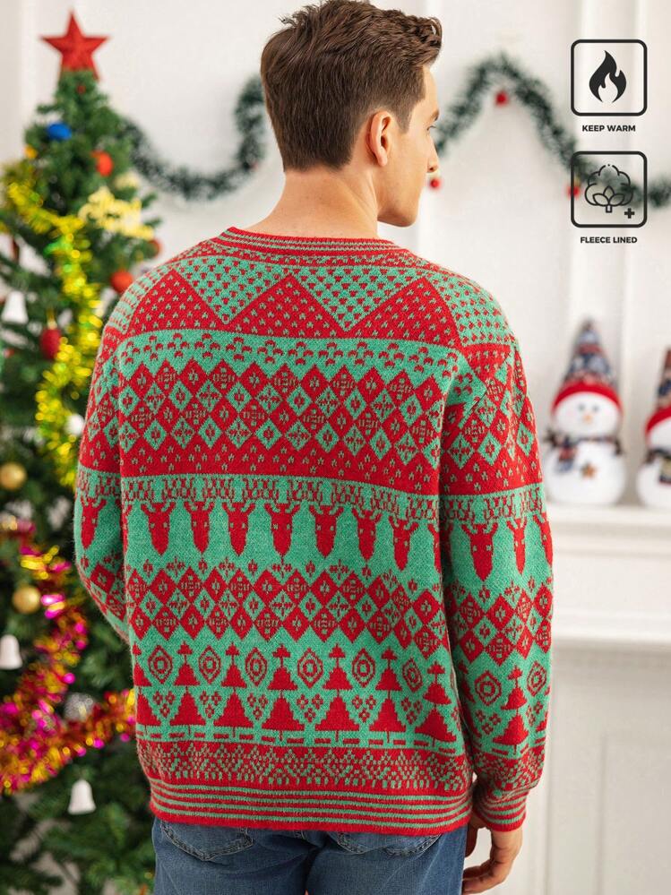 Manfinity Homme Men's Casual Christmas Crew Neck Long Sleeve Sweater - Multicolor - View 7