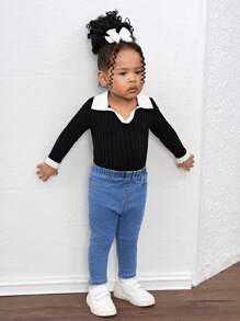 SHEIN Sweater Bayi Perempuan - Hitam dan Putih - View 5