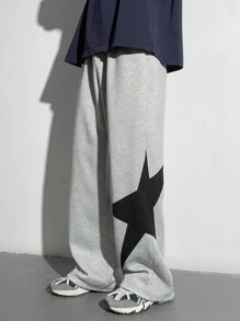 SHEIN 1 Stück lässige Sport-Streetwear, bequem und vielseitig, locker geschnitten, seitlich bedrucktes Stern-Muster, gerade geschnittene Lässig Hemd, Schulanfangs-Kleidung, Herbst und Winter - Hellgrau - Übersicht 13