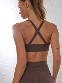 Musera Sport Plunge Scoop Neck Cross Back Strappy Active-Wear Sports Bra Hyrox Running Exercises ,Padel, Tennis, Pickleball