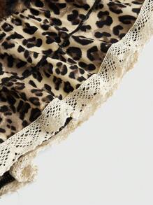 ROMWE Kawaii 大码豹纹撞色蕾丝可爱吊坠牛仔迷你裙 - 藍色 - 查看 3