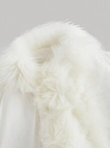 SHEIN MOD High Collar Sleeveless Fuzzy Patchwork Padded Padded Coat,Fuzzy Padded Coat,Winter Padded Coat,Puffer Puffer,Fleece Puffer,Winter Women Puffer,White Costume,White Jacket - White - View 3