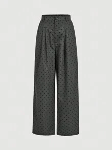 SHEIN MOD Polka Dot Pleated High Waist Straight Leg Pants For Women,Women Dress Pants,Wide Leg Women Pants,Cargo Women Pants,Women Dress Pants