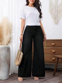 EMERY ROSE Vaqueros de pierna ancha lavados informales para invierno