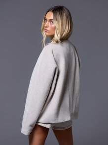 MUSERA Round Neck Flap Detail Coat  , Summer, Cute Classy Occasion Summer Holiday Winter Evening - Grey - View 3