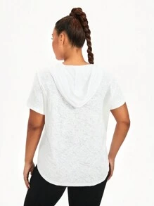 Plus Size Floral Contrast Mesh Splice Hoodie