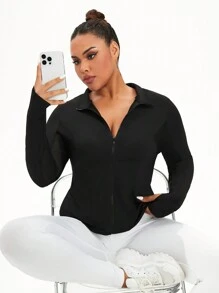 Áo nỉ cỡ lớn in họa tiết, phối lưới, có khóa kéo một phần. - màu đen - Xem 2