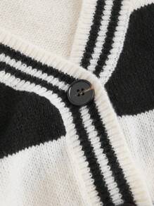 SHEIN MOD Áo len cardigan sọc đen trắng dài tay cổ chữ V cài nút, áo len lễ hội, áo len cardigan nữ, áo len sọc, áo len năm mới xấu xí, váy mùa đông cho nữ - Đen và trắng - Xem 3