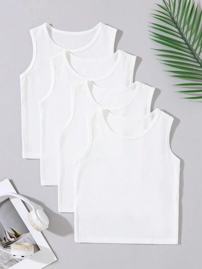 4pcs/Set Young Boy Simple Solid Color Comfortable Sleeveless Undershirts
