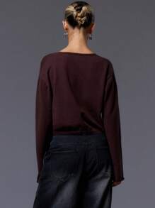 MUSERA Áo khoác cardigan tay dài móc khóa phong cách mùa xuân Y2K thập niên 90 dễ thương thường ngày - Màu nâu Sô-cô-la - Xem 3