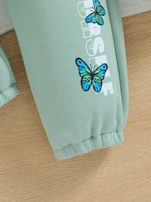 SHEIN Quần dài lót nhiệt in hình bướm cho bé gái - màu xanh lá - Xem 6