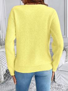Chiquease 圆领纯色长袖基本款套头衫、休闲装、长袖上衣 - 芥末黃 - 查看 2