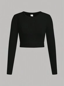 Koszulka dla dziewcząt w wieku 3 lat, gładka, dzianinowa, z okrągłym dekoltem i długim rękawem, skrócona, ulepszona, ciepła tkanina, podszewka termiczna bez bycia grubym, podstawowy elastyczny uniwersalny top dla dziewcząt na jesień i zimę