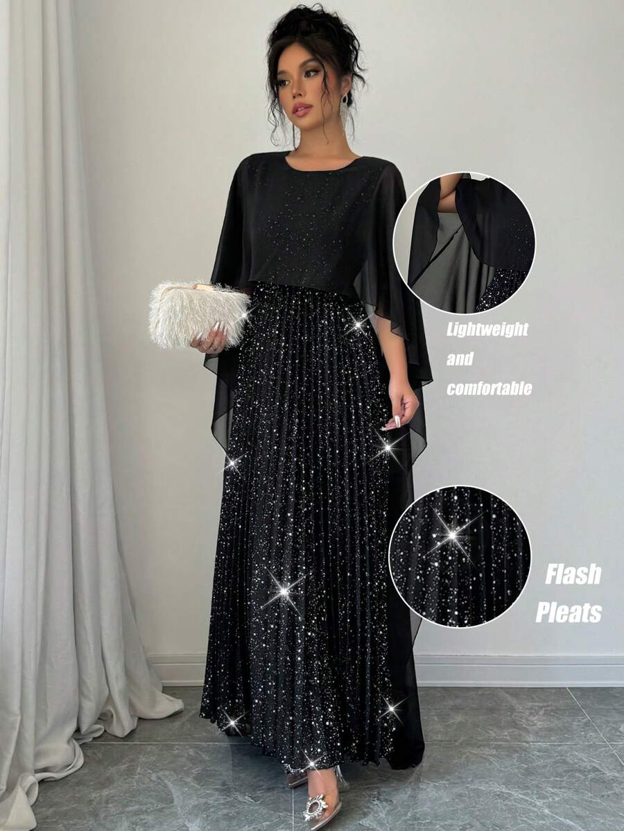 Selianne 女士褶皱奢华生日派对晚礼服 - 黑色 - 查看 1