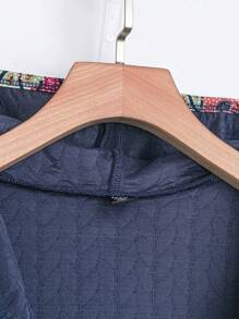 Plus Size Floral Print Hooded Coat - Royal Blue - View 4