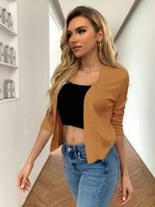 Pariaura Women's Casual Solid Color Short Sleeve Lightweight Cardigan - Rust Brown - View 4