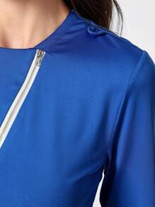 TaskEZ Women's Scrub Uniform Top With Zipper Placket And Ruffle Hem, Autumn - Blue - View 9