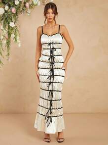 Hauture 蝴蝶结缎带细节长款吊带连衣裙