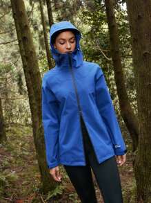 In My Nature Women's Solid Color Zipper Front Hooded Outdoor Softshell Jacket - Navy Blue - View 7